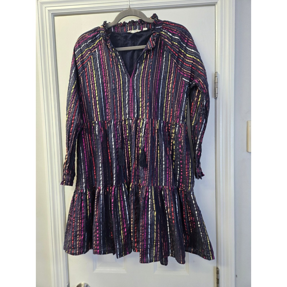 RollerRabbit Metallic Stripe Tiered Mini Dress Lurex Whimsigoth Babydoll Shimmer